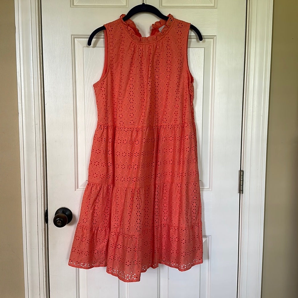 Loft coral tiered eyelet dress NWT